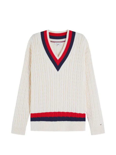 Tommy Hilfiger cable-knit striped-trim sweater