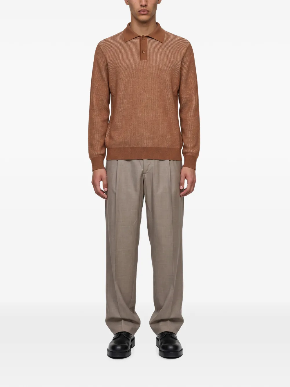 Lardini Ribgebreid poloshirt Bruin
