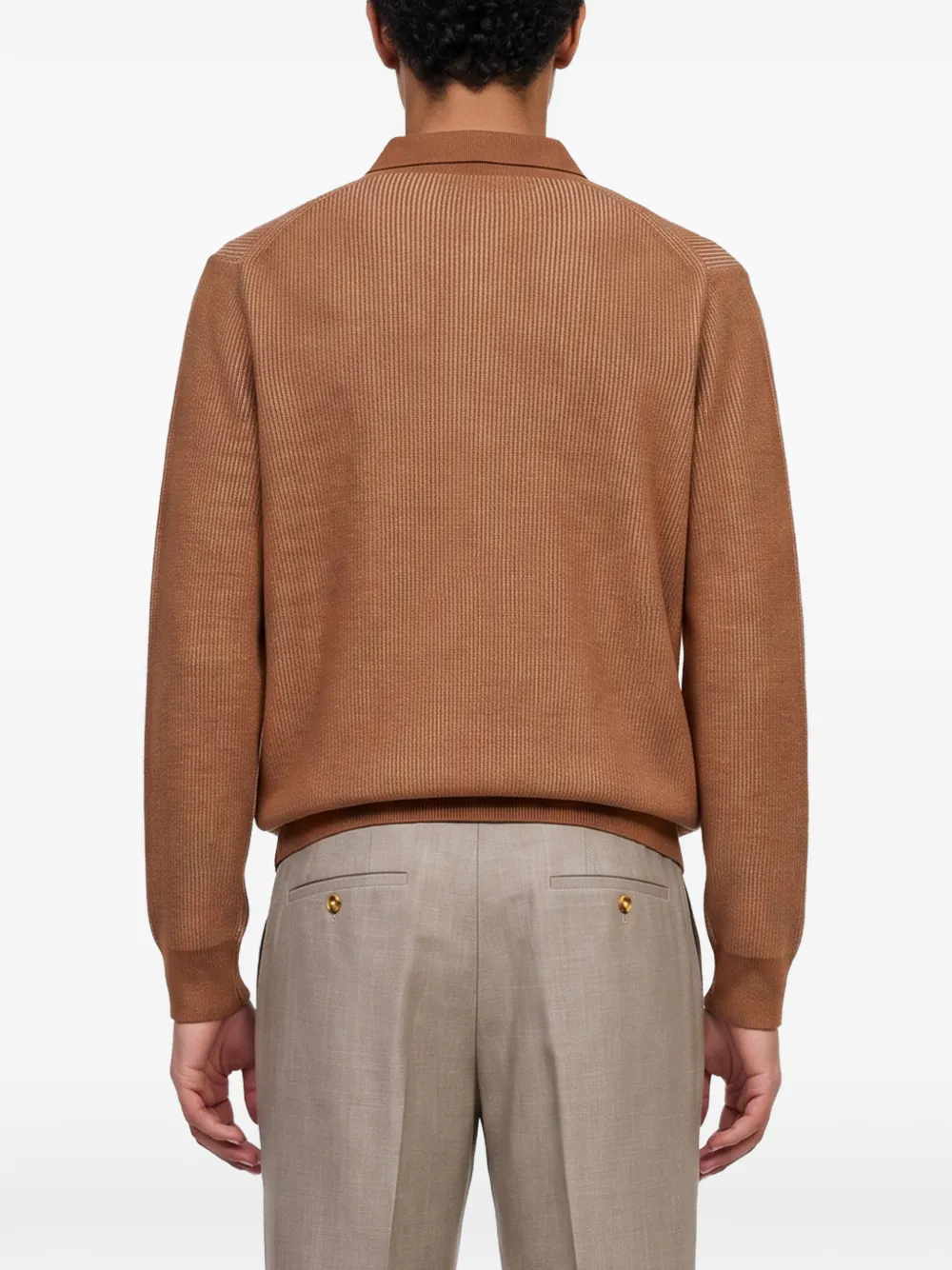Lardini Ribgebreid poloshirt Bruin