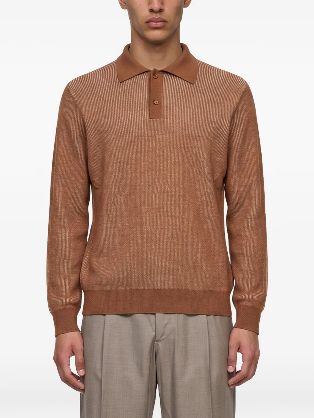 Lardini Ribgebreid poloshirt Bruin