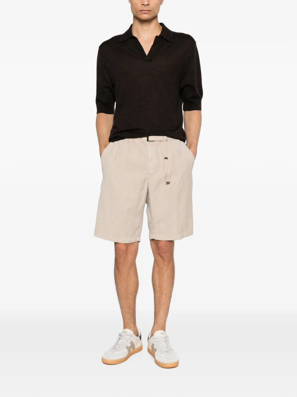 Myths Elastische shorts met ceintuur Beige