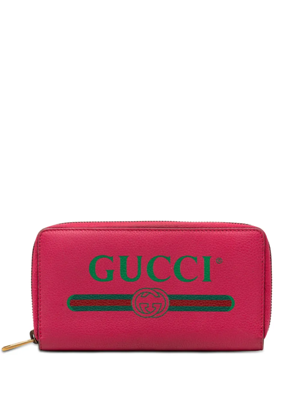 Gucci Pre-Owned 2000-2015 Grained Calfskin Web Logo Zip Around Wallet long wallets - Rosa