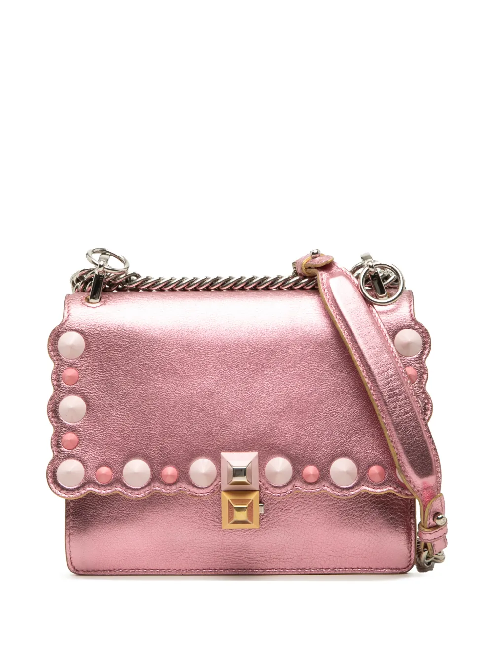 Fendi Pre-Owned 2010-2026 Small Metallic Scalloped Leather Studded Pearl Kan I crossbody bag - Rosa