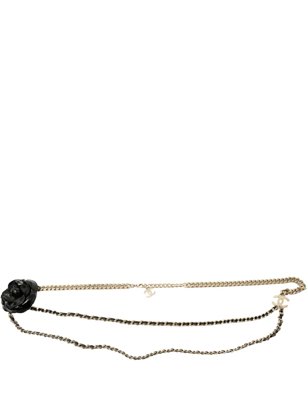 CHANEL Pre-Owned 2017 Gold Plated and Lambskin Camellia Chain belt - Oro