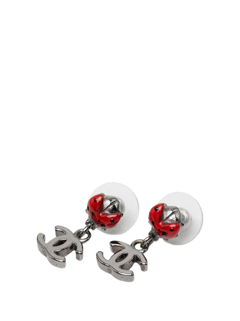 CHANEL Pre-Owned 2000-2010 Brass and Enamel Lady Bug CC Drop Bullet Backs Earrings costume earrings - Rosso