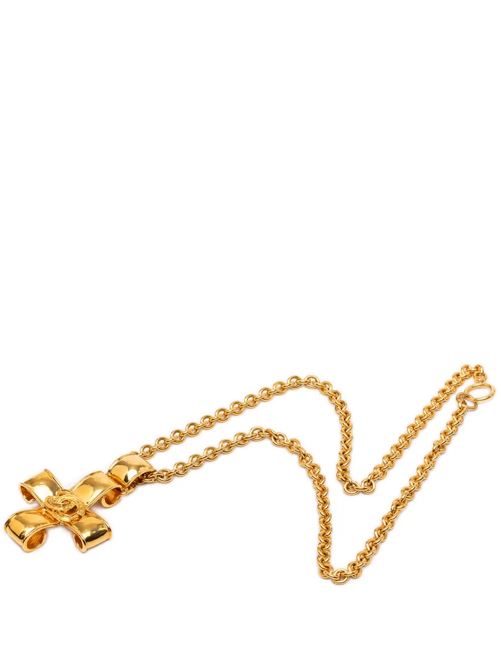 CHANEL Pre-Owned 1994 CC Gold Plated Ribbon Cross Pendant Necklace costume necklace - Oro