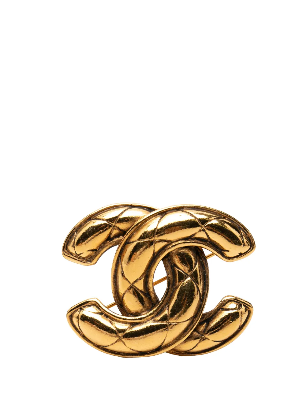 Pre-owned Chanel 1980-1990 Cc Gold Plated Quilted Brooch Costume Brooch