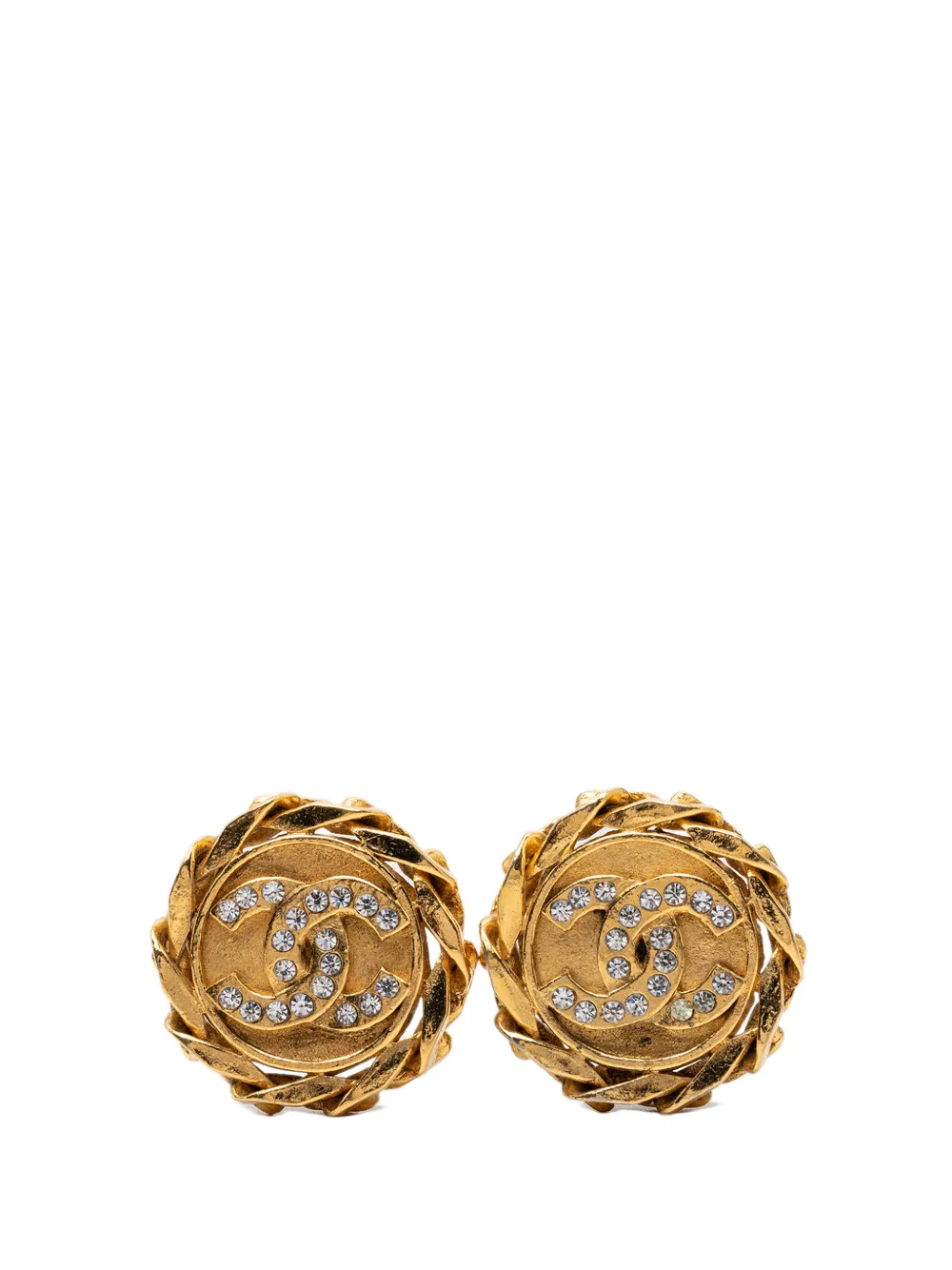 CHANEL Pre-Owned 1980-1990 CC Gold Plated Strass Clip On Earrings costume earrings - Oro