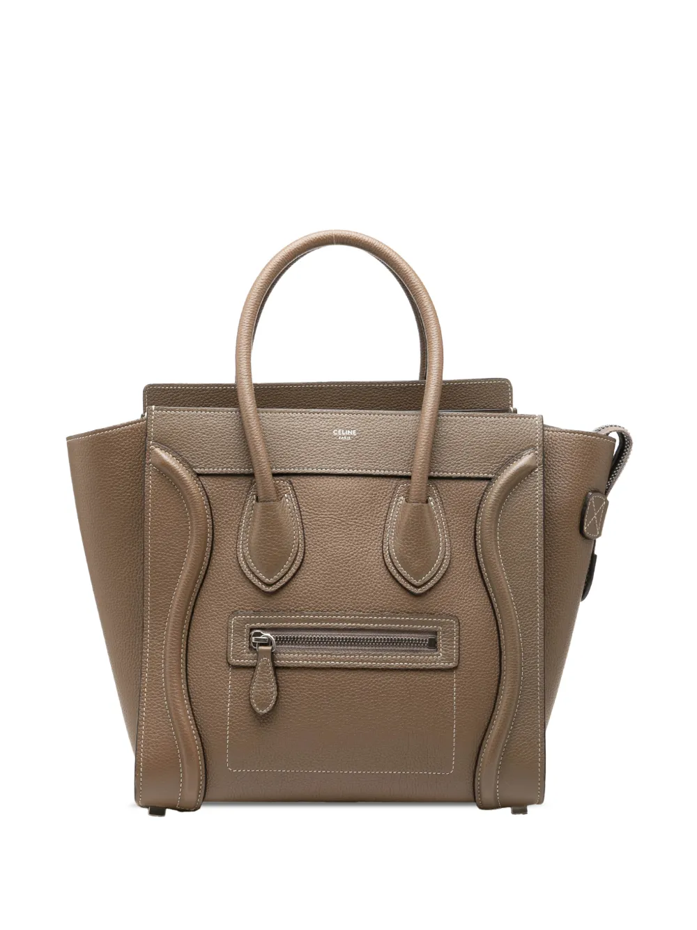 Pre-owned Celine 2022 Micro Leather Luggage Tote Bag In Brown