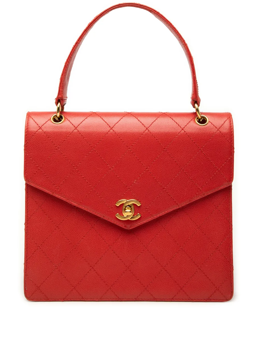 CHANEL Pre-Owned 1997-1999 CC Quilted Caviar Turnlock Top Handle handbag - Rosso