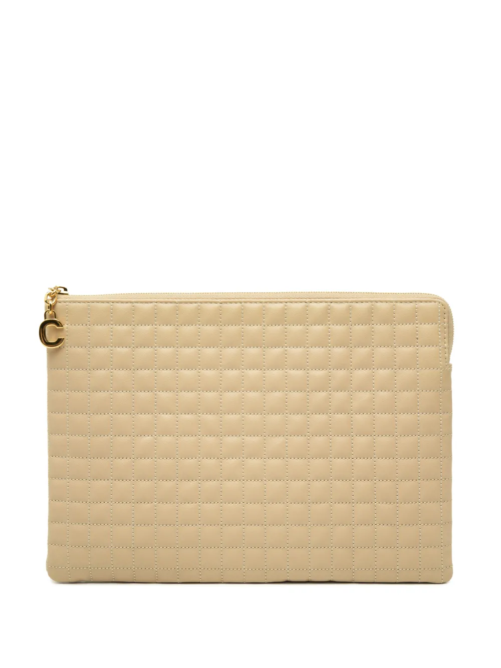 Pre-owned Celine 2018 Quilted Calfskin C Charm Clutch Bag In Neutral