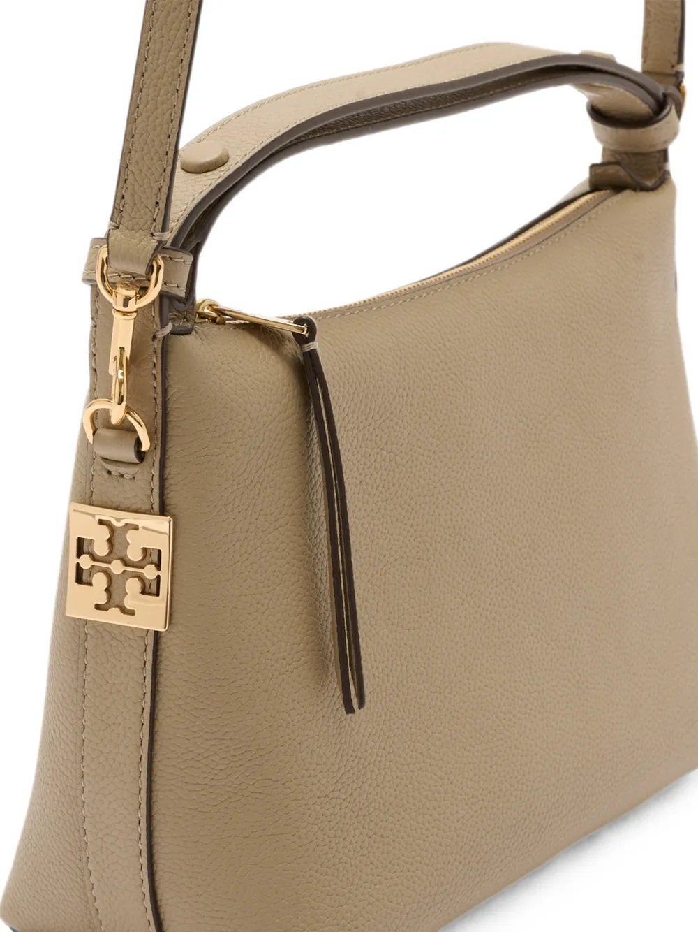 Tory Burch Kleine Mellow bewerkte schoudertas met logoplakkaat Beige