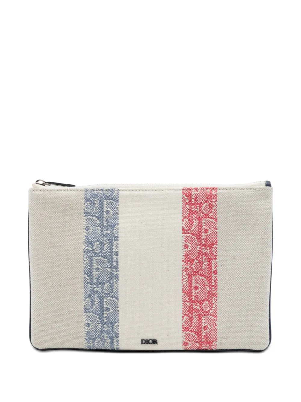 Christian Dior Pre-Owned 2018 Tricolor Oblique Canvas Stripe Zip pouch - Toni neutri