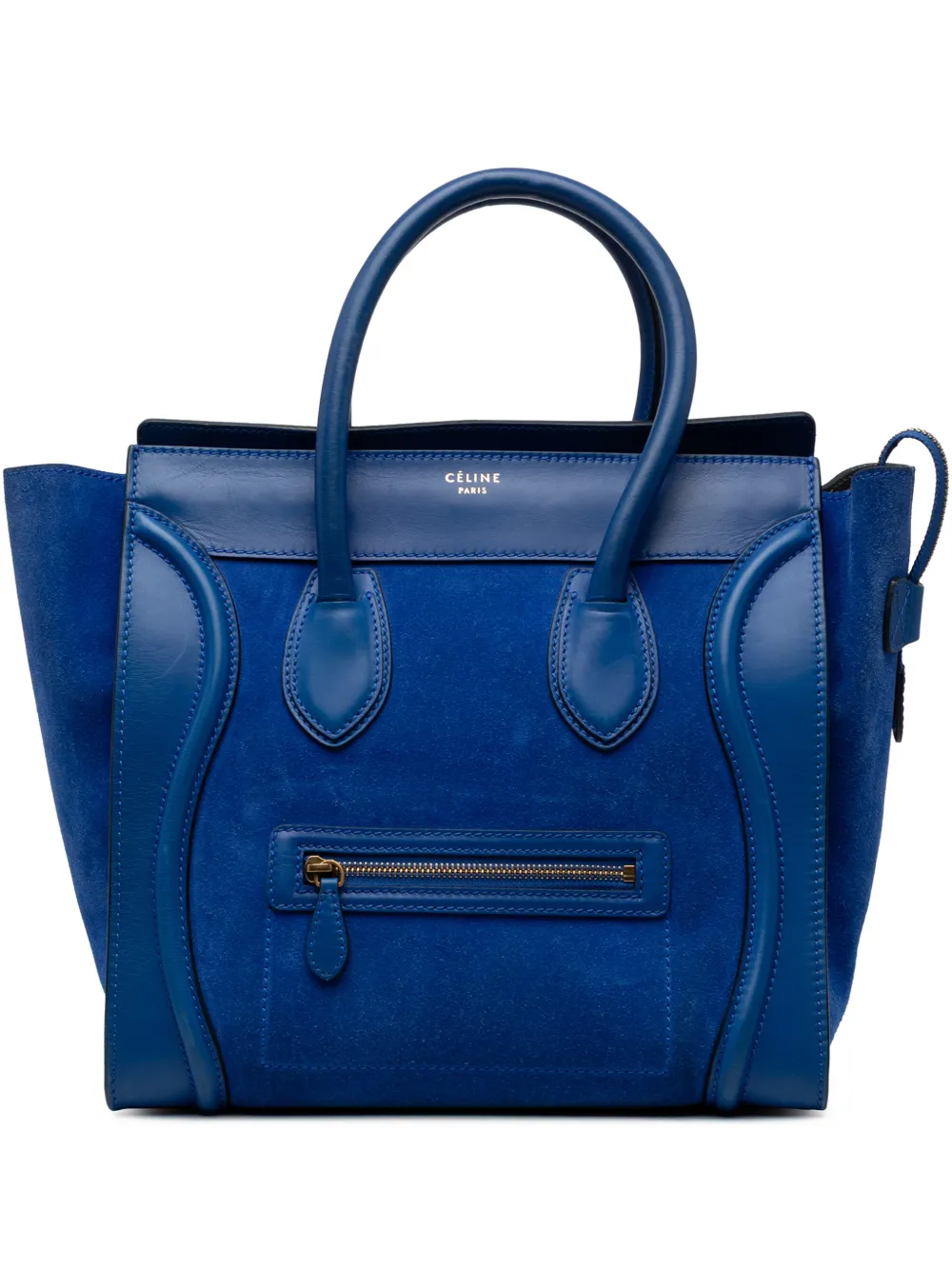 Pre-owned Celine 2011 Mini Suede And Calfskin Luggage Tote Bag In Blue