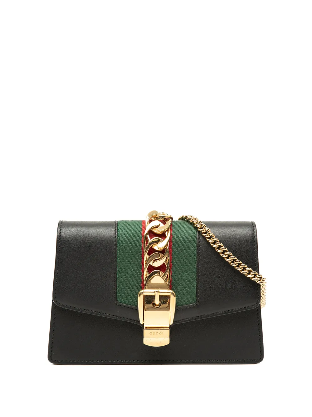 Gucci Pre-Owned 2016-2026 Super Mini Calfskin Web Sylvie Chain crossbody bag - Nero
