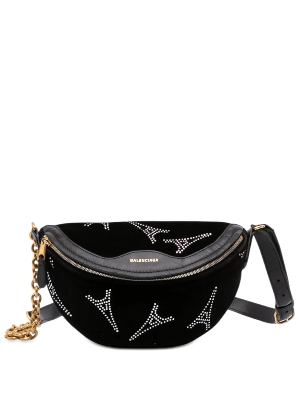 Balenciaga Pre-Owned 2019 Velvet Crystal Embellished Souvenir XXS belt bag - Nero