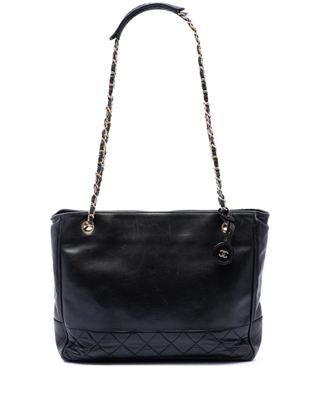 CHANEL Pre-Owned 1989-1991 Quilted Lambskin Chain tote bag - Nero