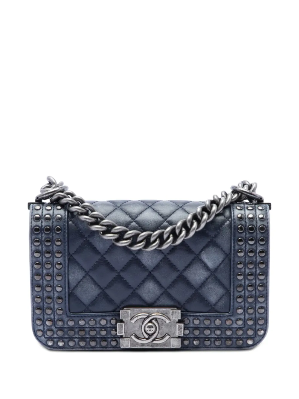 CHANEL Pre-Owned 2014 Paris Dallas Small Quilted Distressed Calfskin Studded Boy Flap crossbody bag - Blu