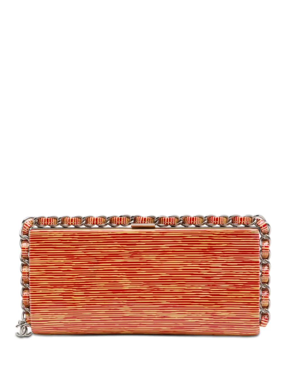 CHANEL Pre-Owned 2013-2014 CC Patent Striped Chain Around clutch bag - Arancione