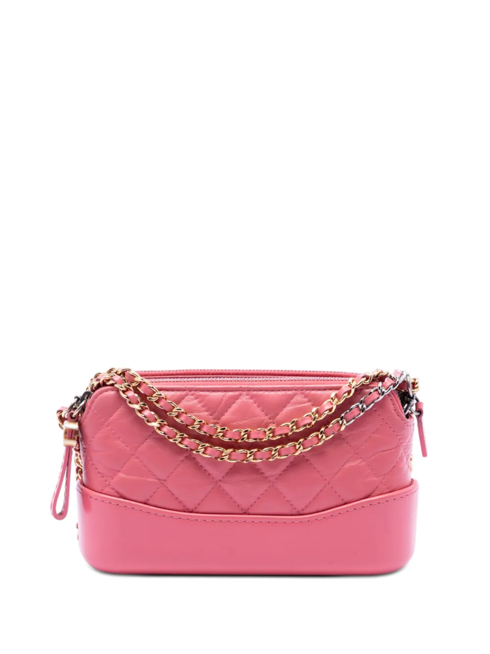 CHANEL Pre-Owned 2019 Quilted Aged Calfskin Gabrielle Double Zip Clutch with Chain crossbody bag - Rosa