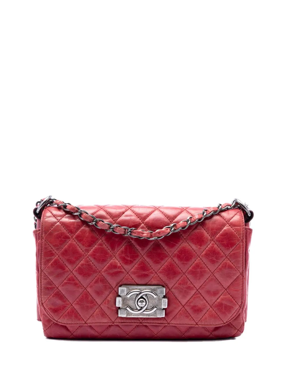CHANEL Pre-Owned 2012 Quilted Glazed Calfskin Soft Boy Flap shoulder bag - Rosso