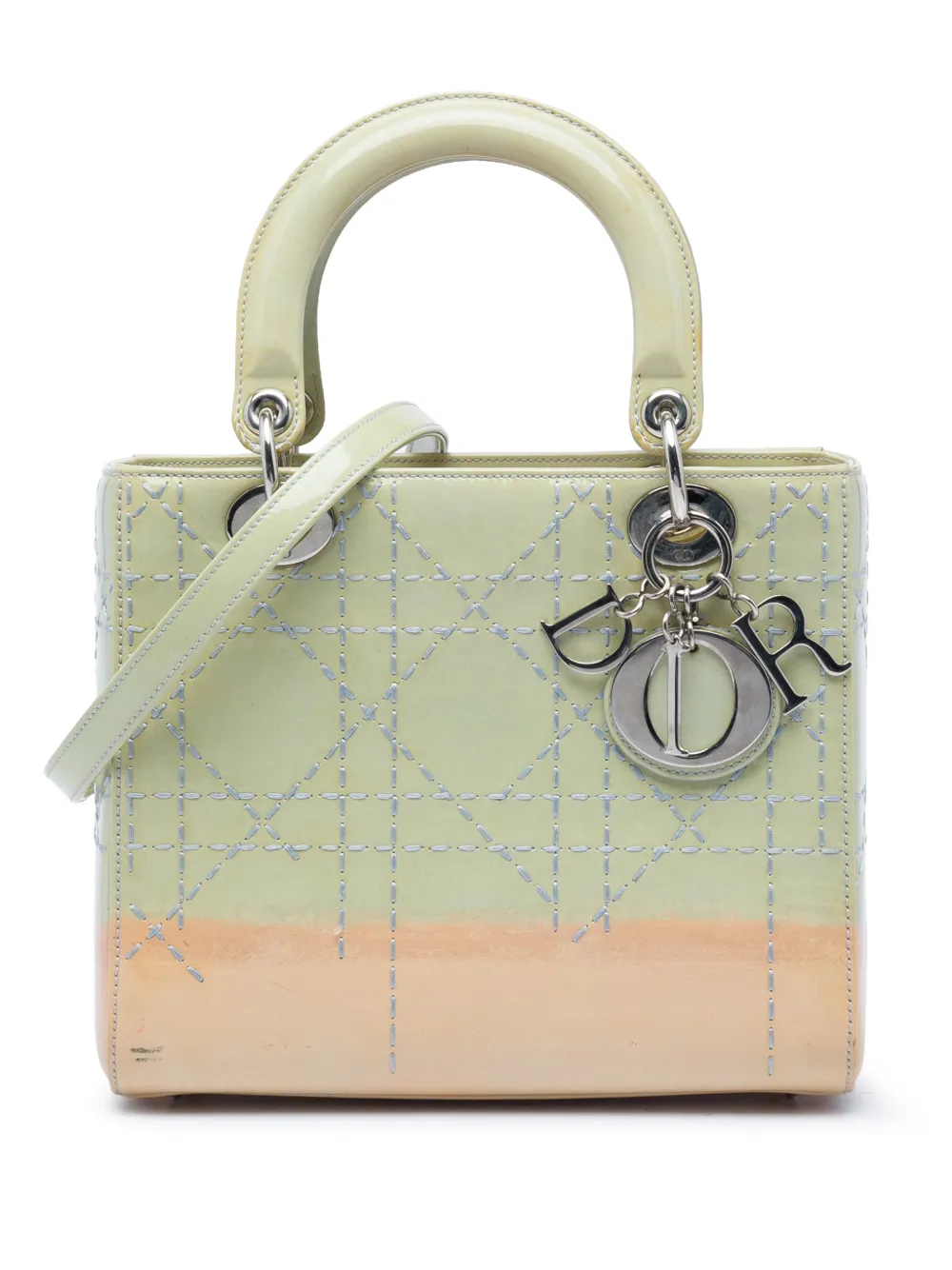 Christian Dior Pre-Owned 2015 Medium Ombre Patent Cannage Lady Dior satchel - Verde