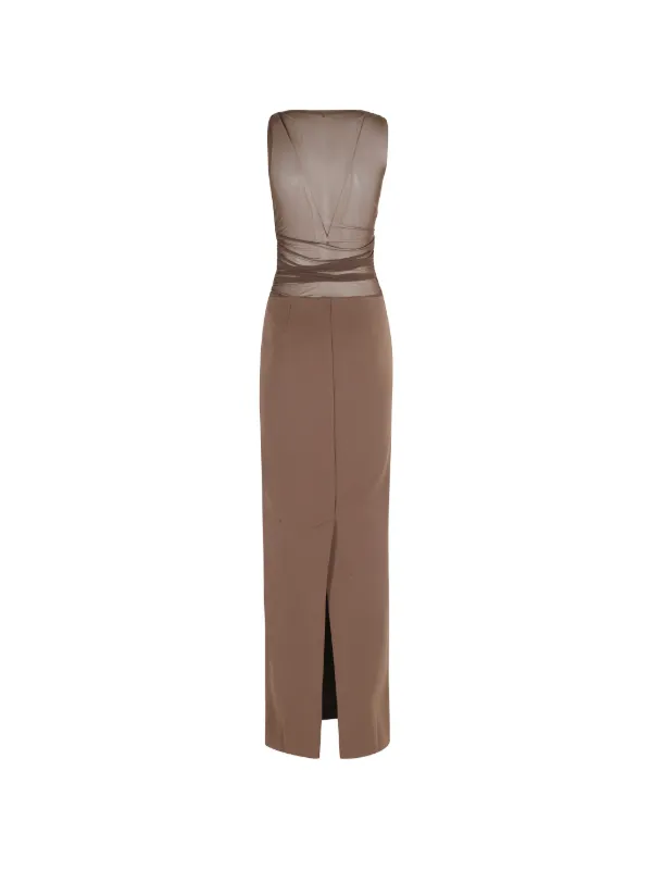 seroya brown dress Maxi Marla Draped tulle-panel | Size:UK 8 / LADIES AUS 11 / MENS AUS 9 filter_apparel_gender_womens Short Sleeve Women Leather tone buckle closure