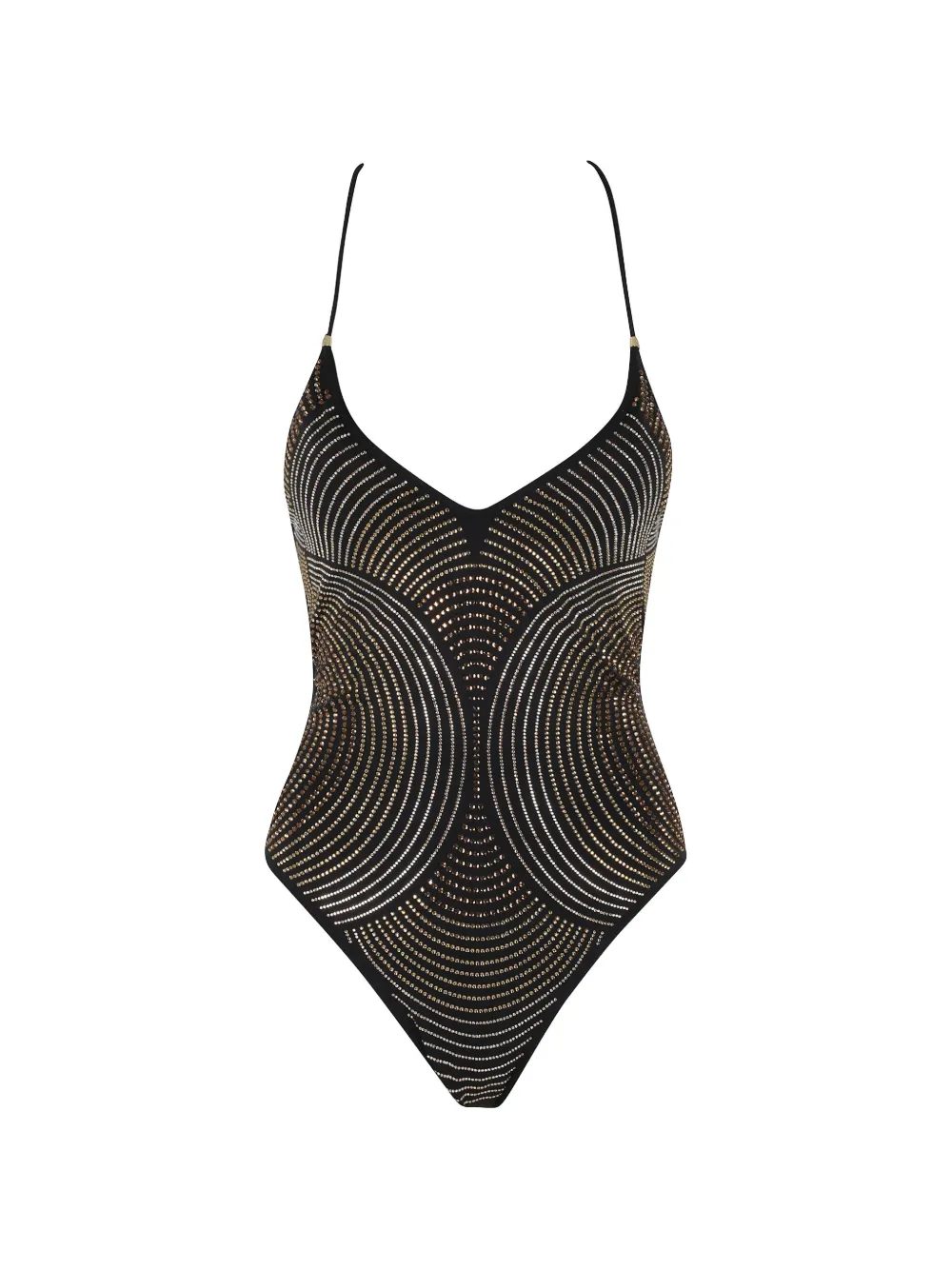 Pin Up Stars rhinestone-embellished crossover-strap swimsuit - Nero