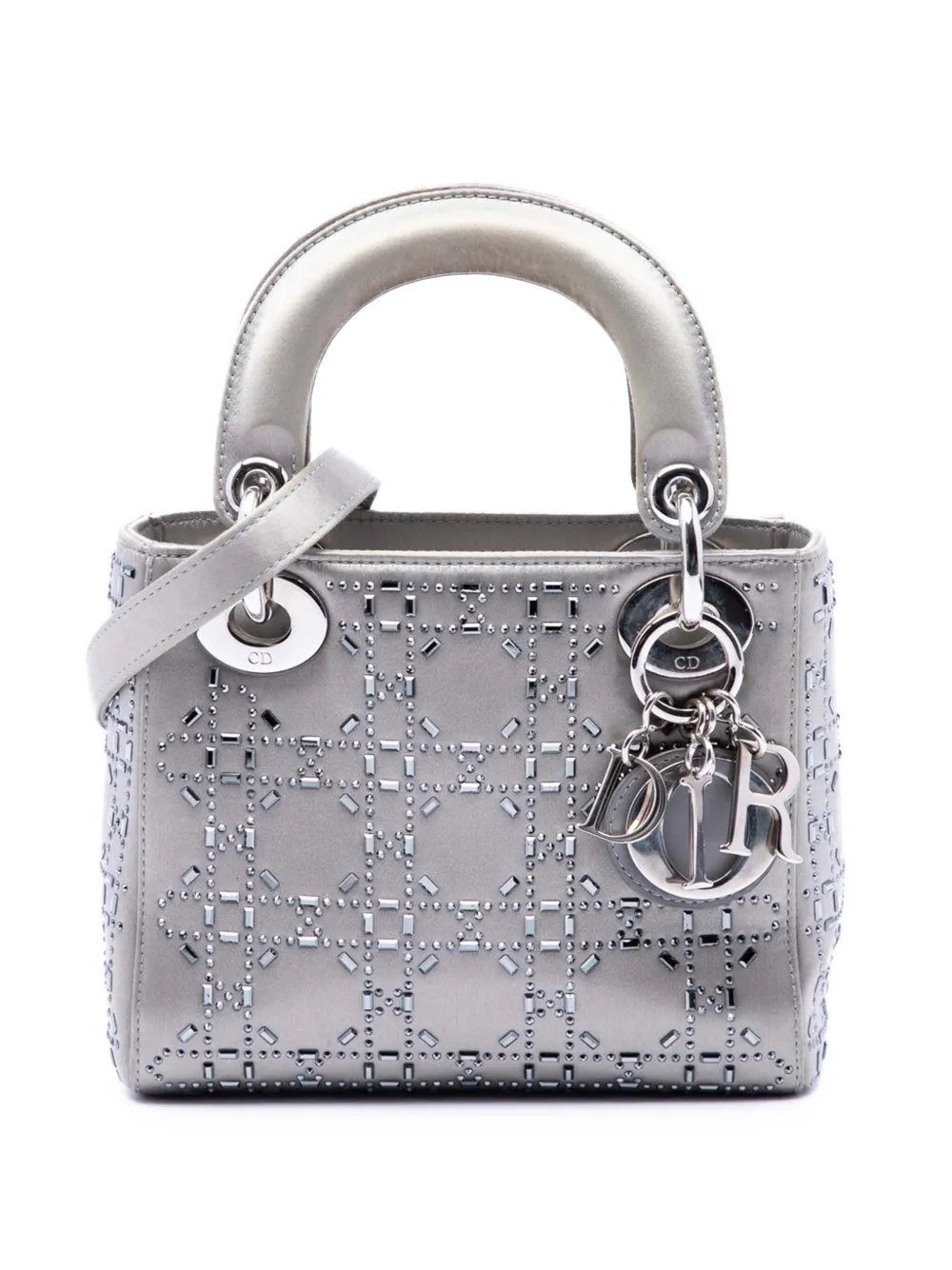 Christian Dior Pre-Owned 2017 Mini Satin Cannage Crystal Embellished Lady Dior satchel - Grigio