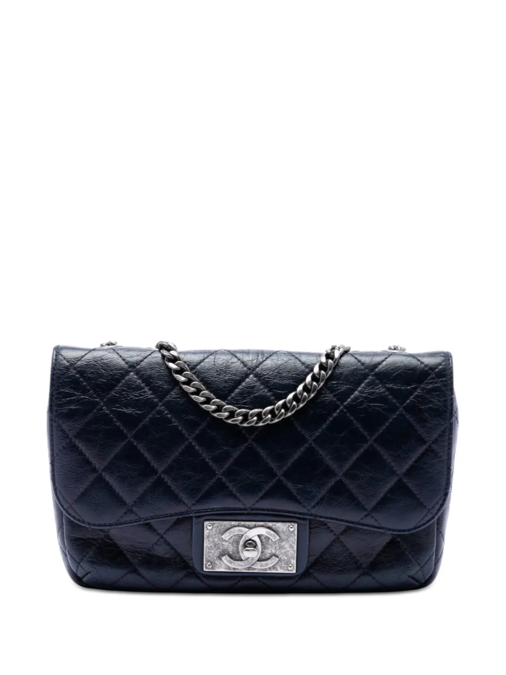 CHANEL Pre-Owned 2015-2016 Medium Quilted Glazed Calfskin CC Plate Flap crossbody bag - Blu