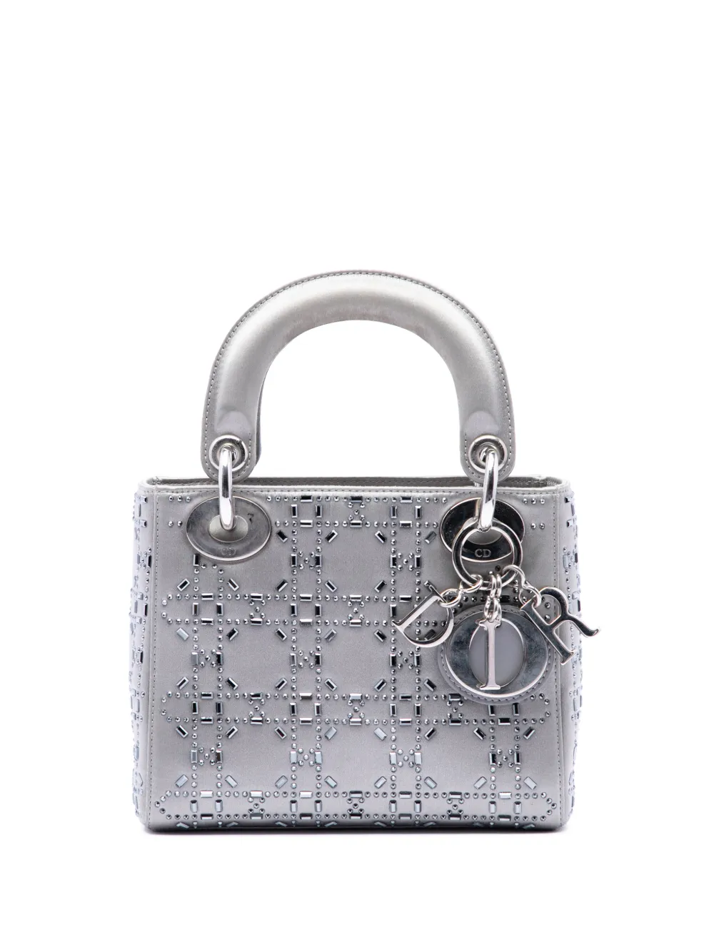 Christian Dior Pre-Owned 2016 Mini Satin Cannage Crystal Embellished Lady Dior satchel - Grigio