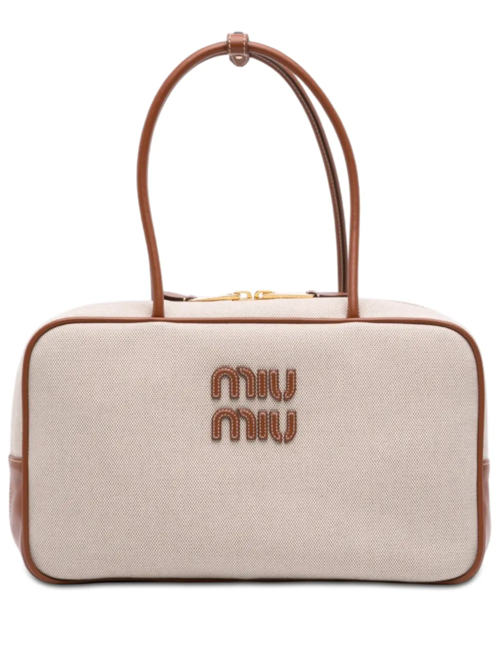 Miu Miu Pre-Owned grand sac à main Beau en toile et cuir à logo (2010-2026) - Marron Miu Miu Pre-Owned grand sac à main Beau en toile et cuir à logo (2010-2026) - Marron