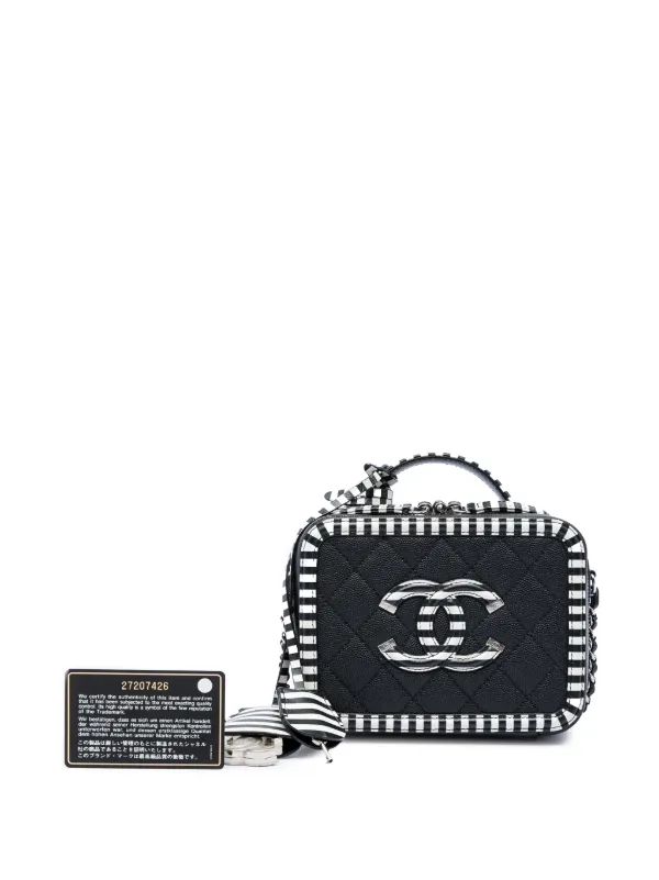 CHANEL Pre-Owned 2019 Small Caviar Striped CC Filigree Vanity Case