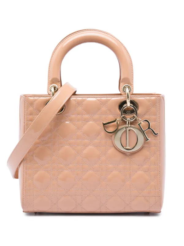 Dior Pre-owned 2019 Medium Patent Cannage Lady Dior Satchel in Brown