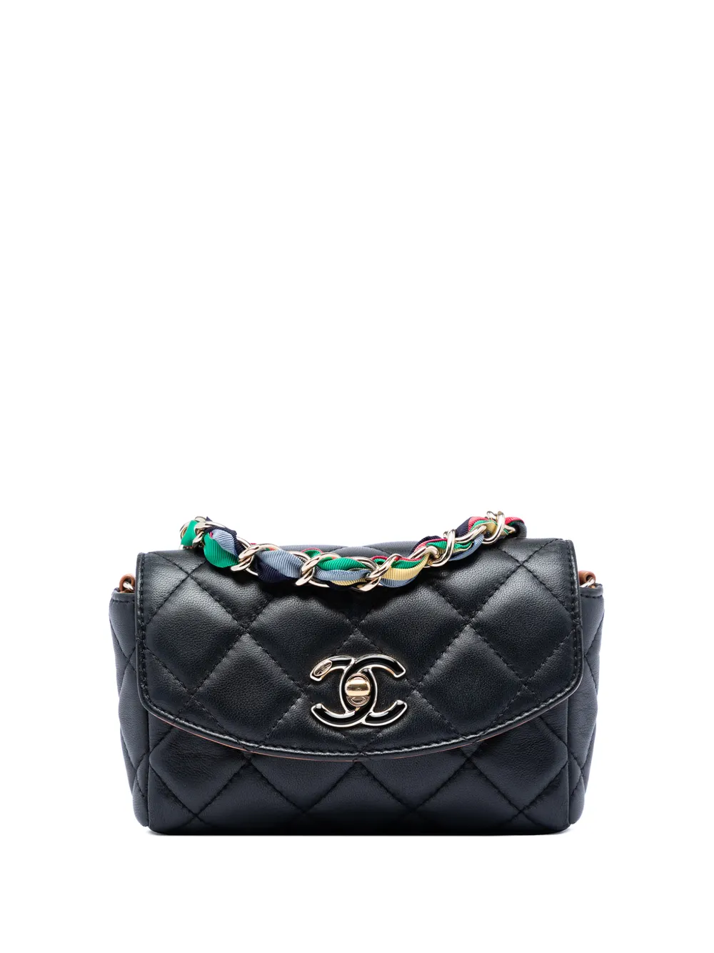 CHANEL Pre-Owned 2021 Mini Quilted Lambskin Cocovado Ribbon Chain Flap crossbody bag - Nero