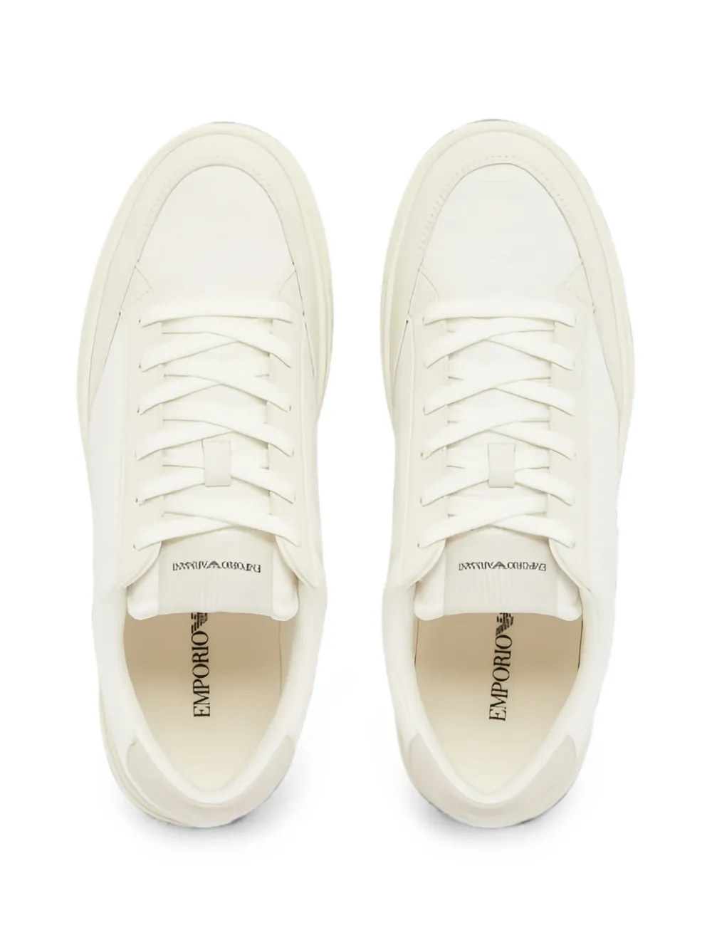 Emporio Armani Sneakers met leren afwerking en adelaar-jacquard Beige