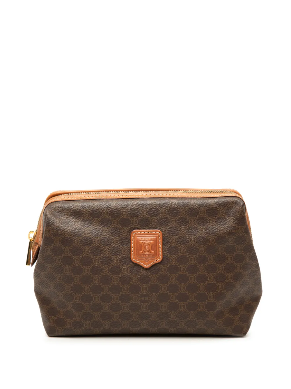 Pre-owned Celine 20th Century Macadam Coated Canvas Pouch In Brown