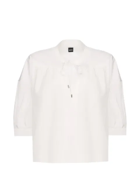BOSS drawstring-neck puff-sleeve shirt
