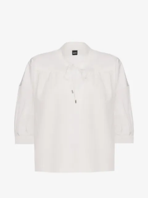 BOSS drawstring-neck puff-sleeve shirt
