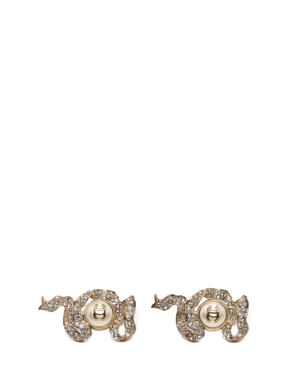 CHANEL Pre-Owned 2018 CC Gold Plated Strass and Faux Pearl Ribbon Bullet Back Earrings costume earrings - Oro