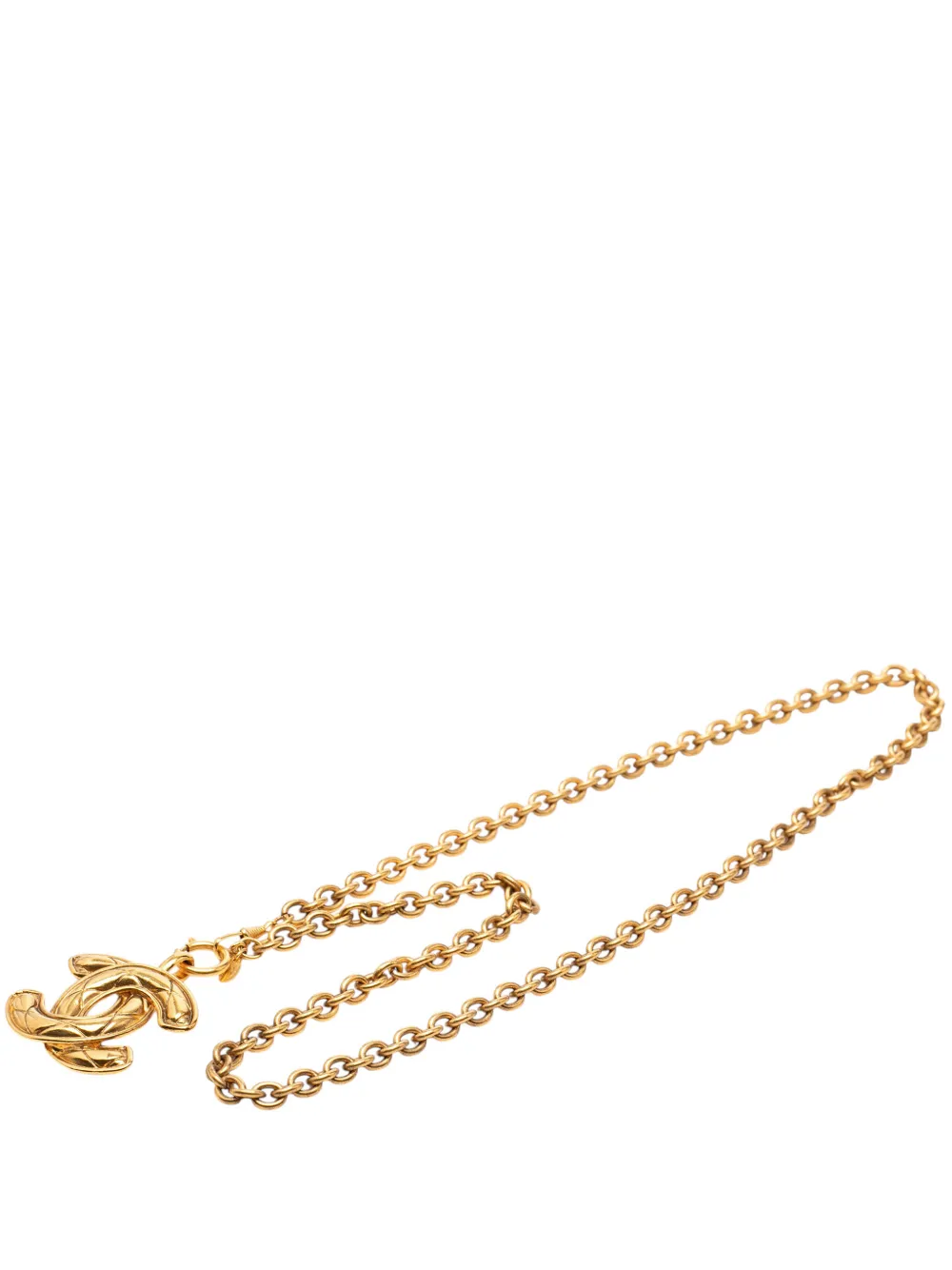 CHANEL Pre-Owned 1970-1980 CC Gold Plated Quilted Pendant Necklace costume necklace - Oro