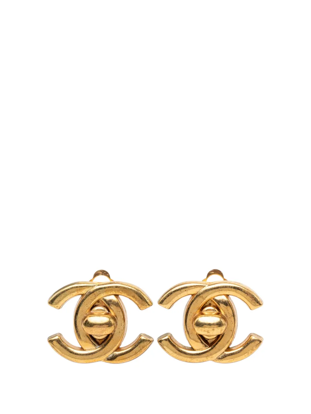 CHANEL Pre-Owned 1996 CC Gold Plated Turn Lock Clip On Earrings costume earrings - Oro