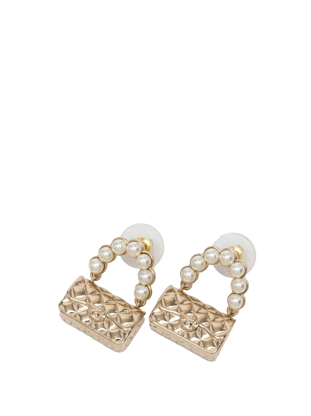 CHANEL Pre-Owned 2021 CC Gold Plated Quilted Flap Bag Faux Pearl Bullet Back Earrings costume earrings - Oro