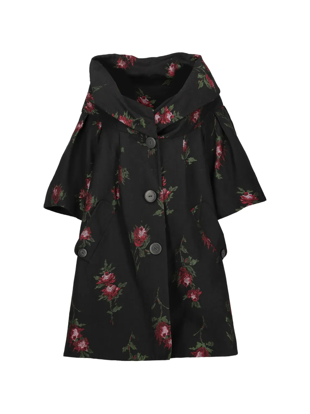 Kenzo Pre-Owned floral-print shawl-collar coat - Schwarz