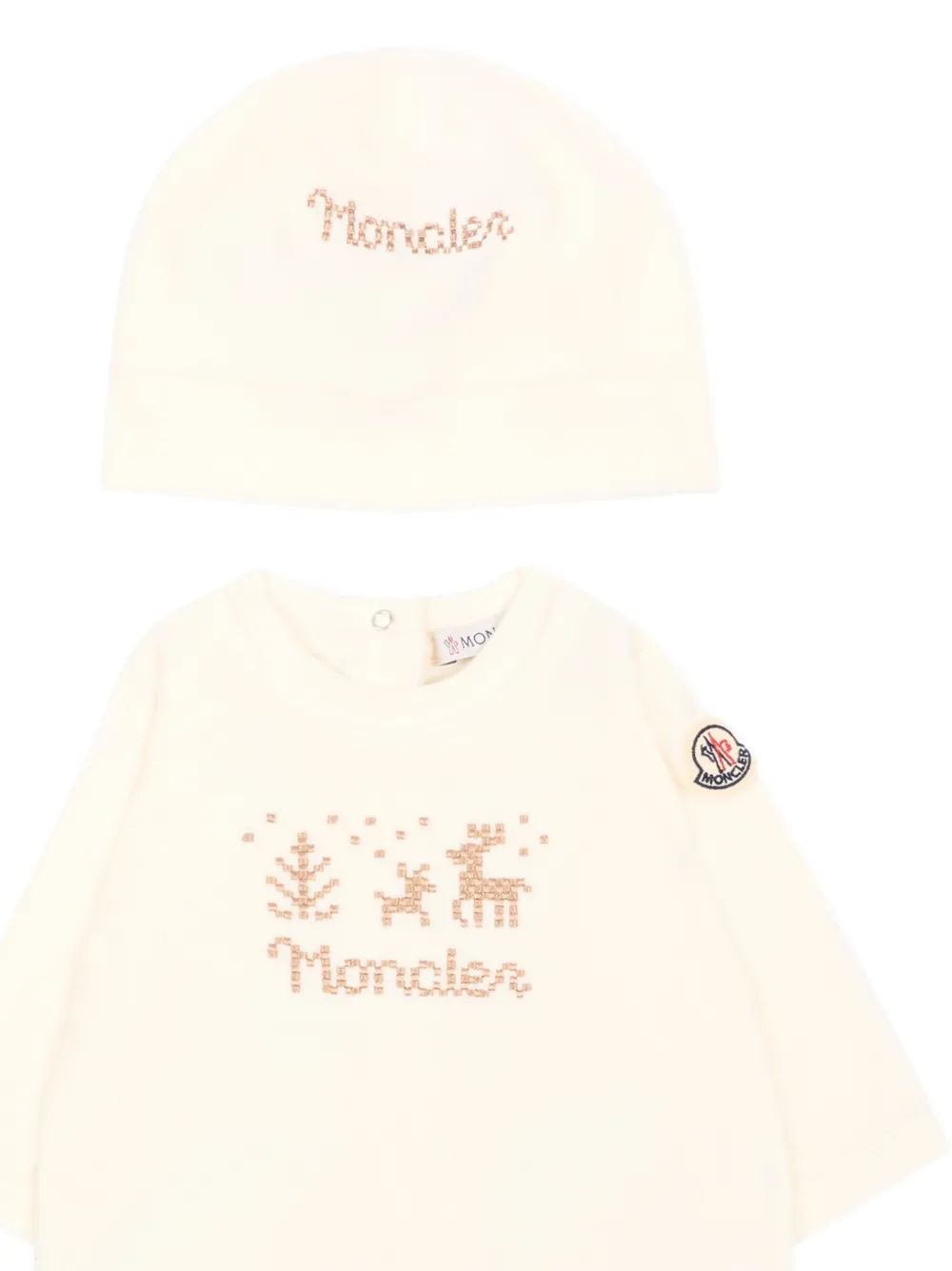 Moncler Enfant Set meet borduurwerk Beige