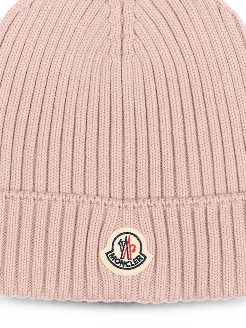 Moncler Enfant Ribgebreide muts met logo-patch Roze