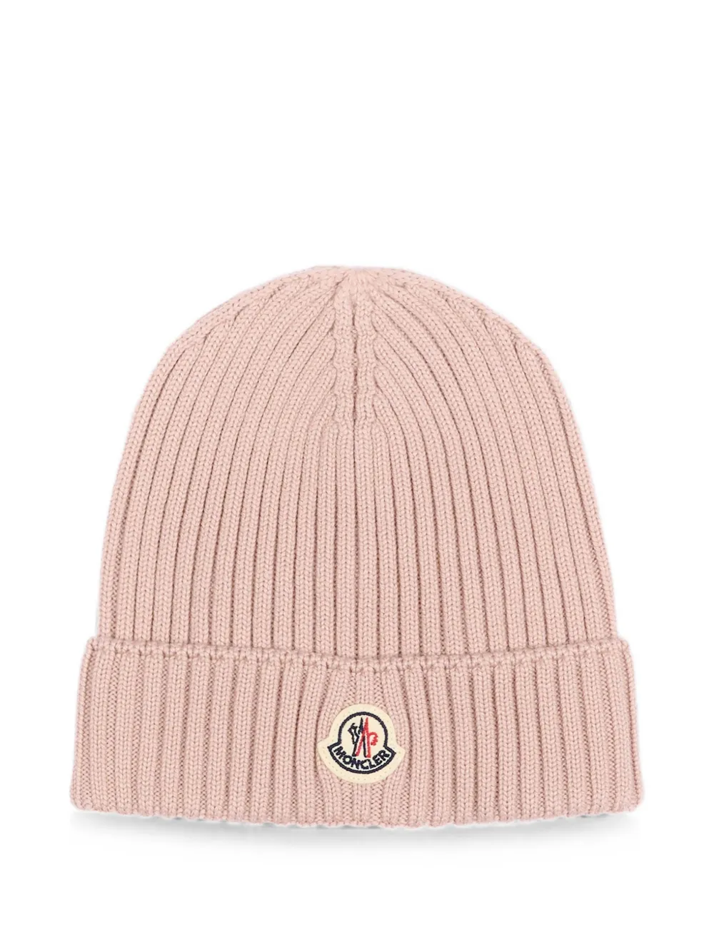 Moncler Enfant Ribgebreide muts met logo-patch Roze