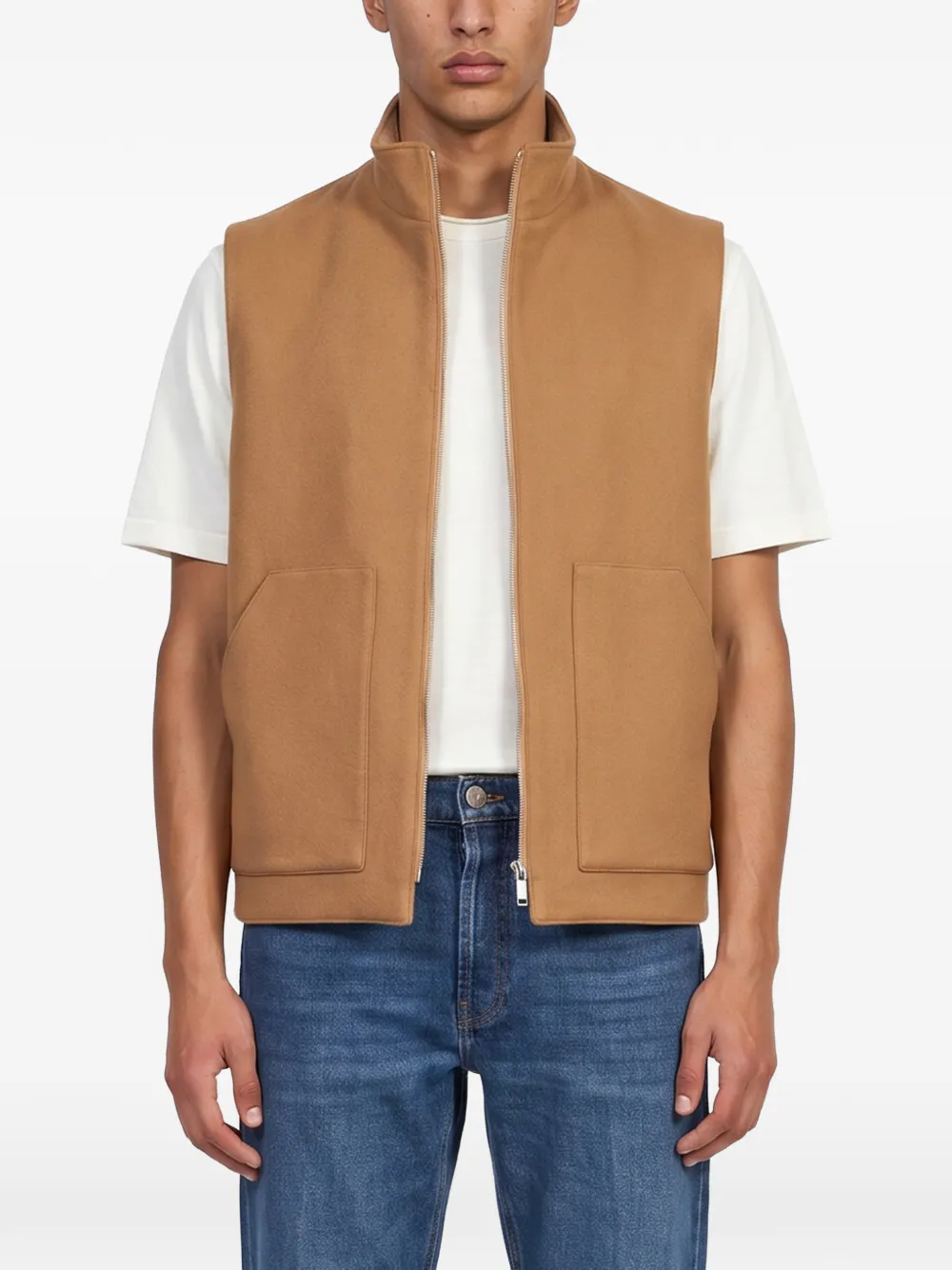 Lardini Gilet met hoge hals en rits Bruin