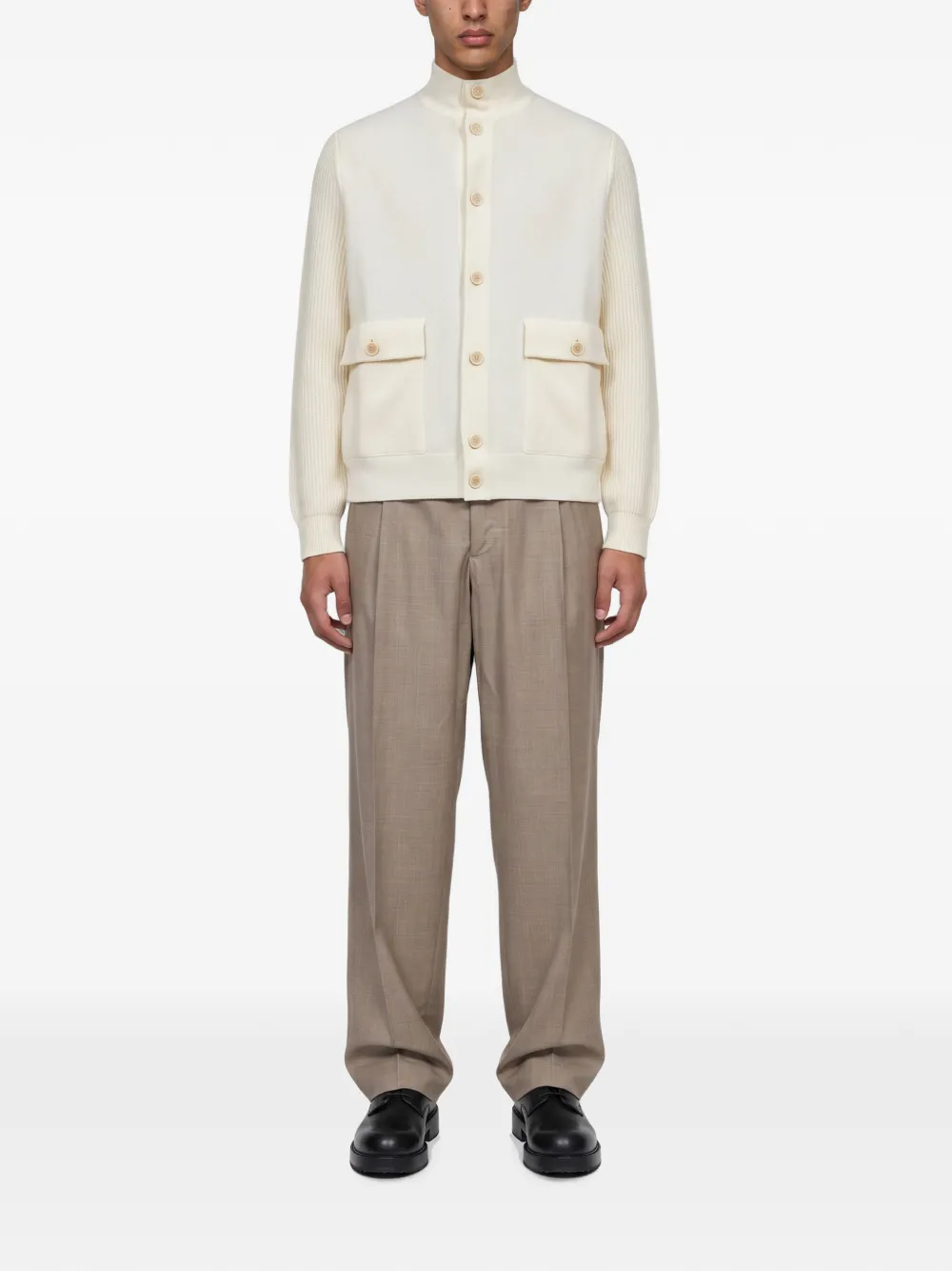 Lardini Ribgebreid jack met hoge hals Beige