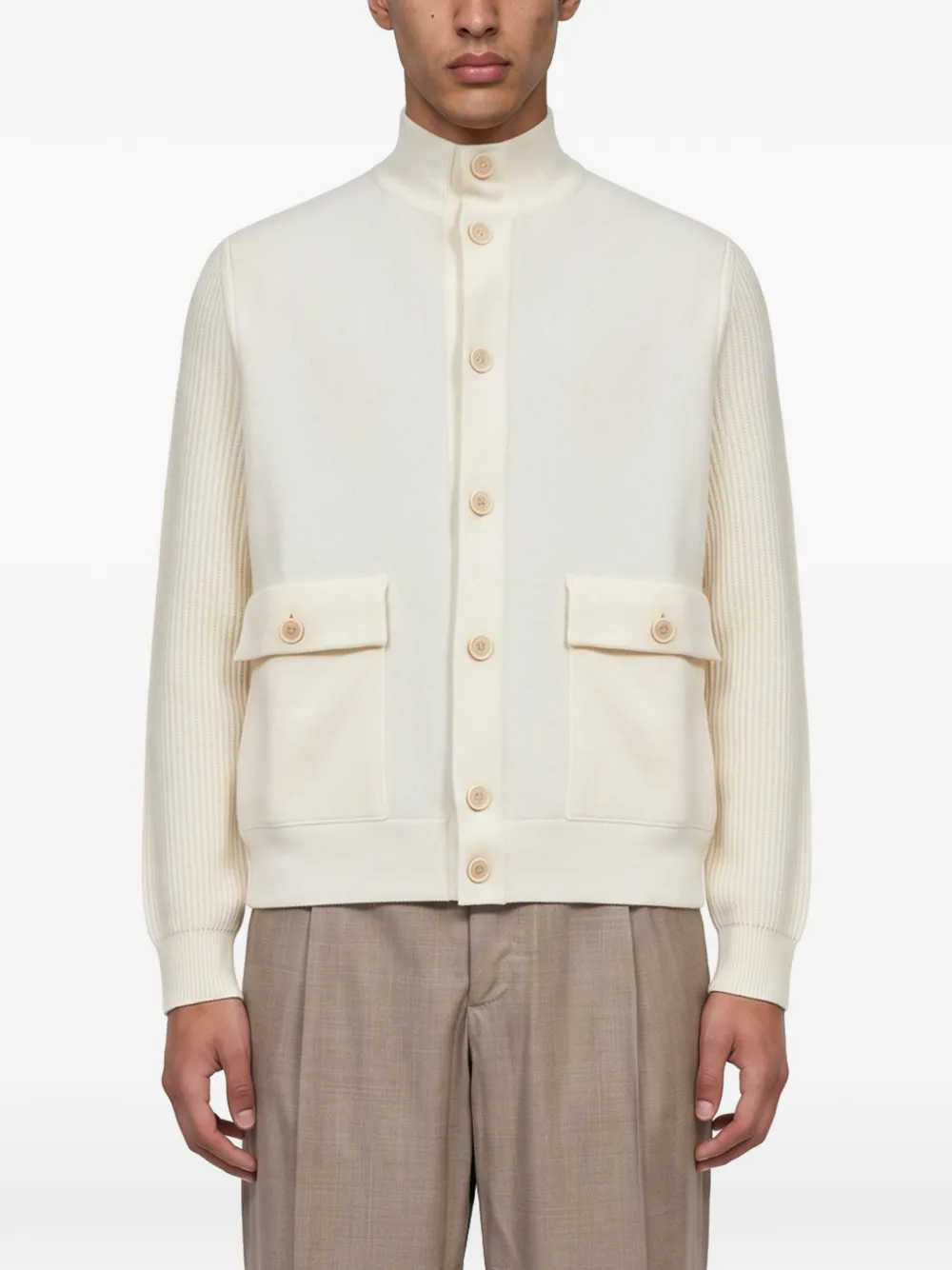 Lardini Ribgebreid jack met hoge hals Beige